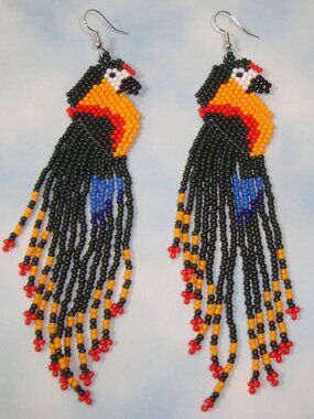 NEW Handmade Tropical Bird Seed Beaded Long Shoulder Duster Earrings